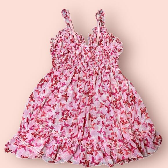 Fashion Bug Dresses & Skirts - Y2K butterfly slip dress lingerie mesh sheer large pink Lolita kidcore thong